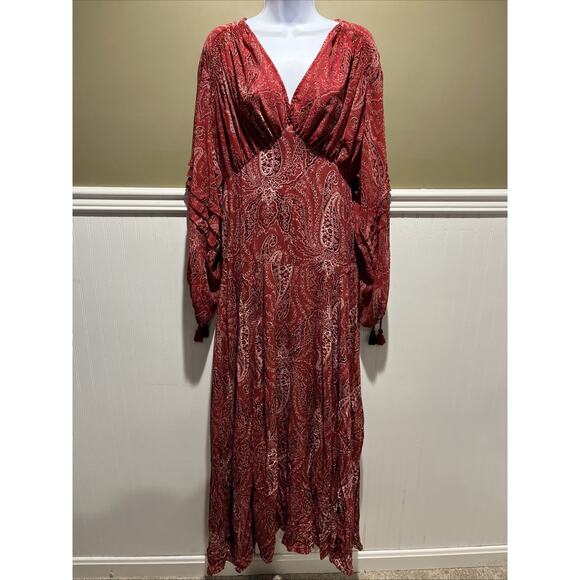 NWOT Free People Mirage Maxi Dress Size 8 MSRP: $198 Brick Red Paisley Boho - Picture 1 of 16
